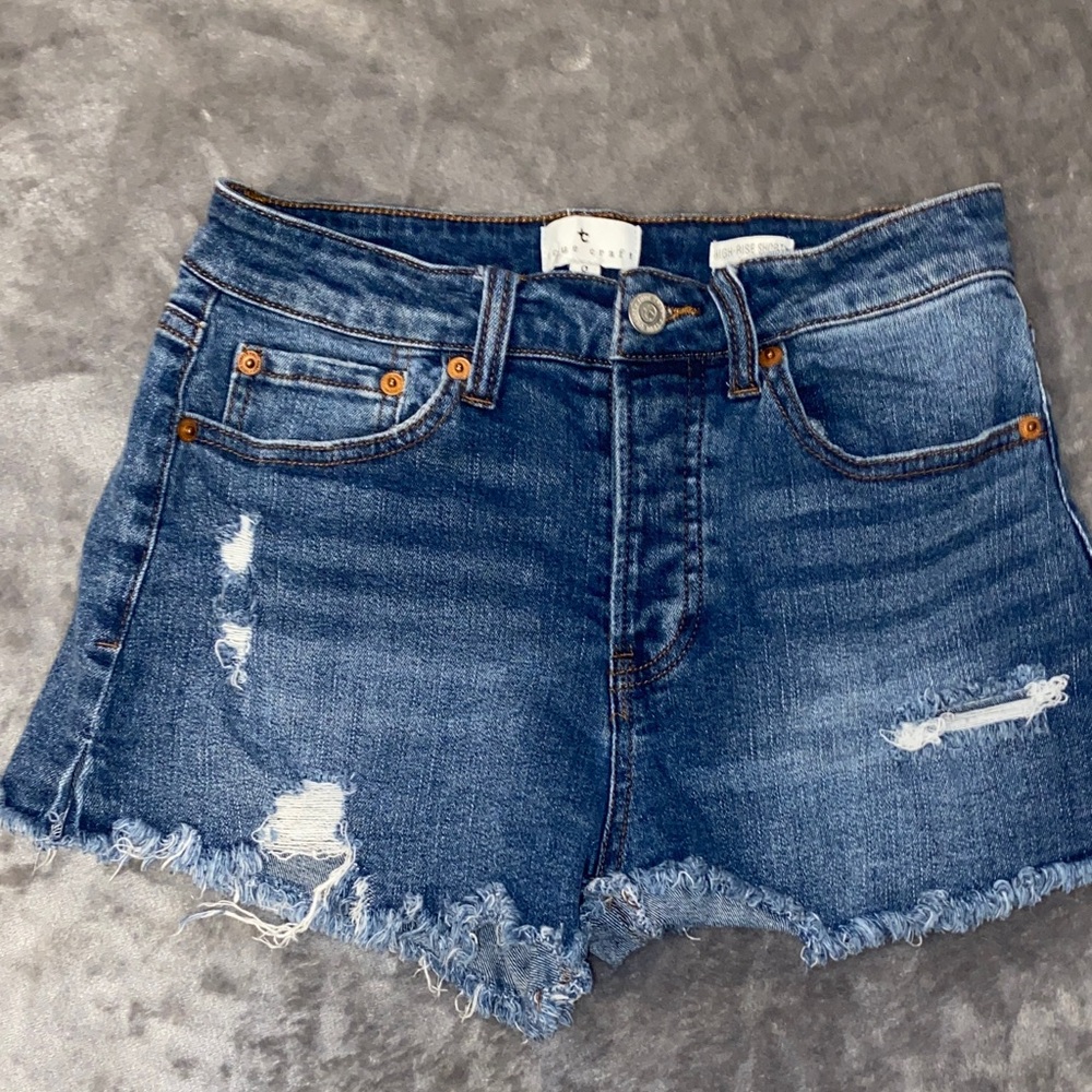 True Craft Blue Distressed Jean Shorts